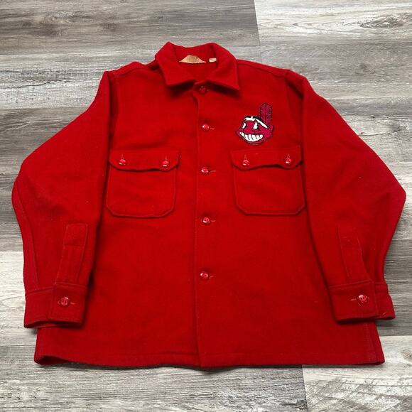 Vintage 60s 70s Boy Scouts Of America Cleveland Indians Red Mens S Wool Jacket - Picture 2 of 9